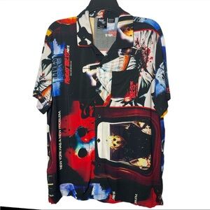 Friday the 13th Jason Mens Multi Color Button-Down Short Sleeve Medium Novelty